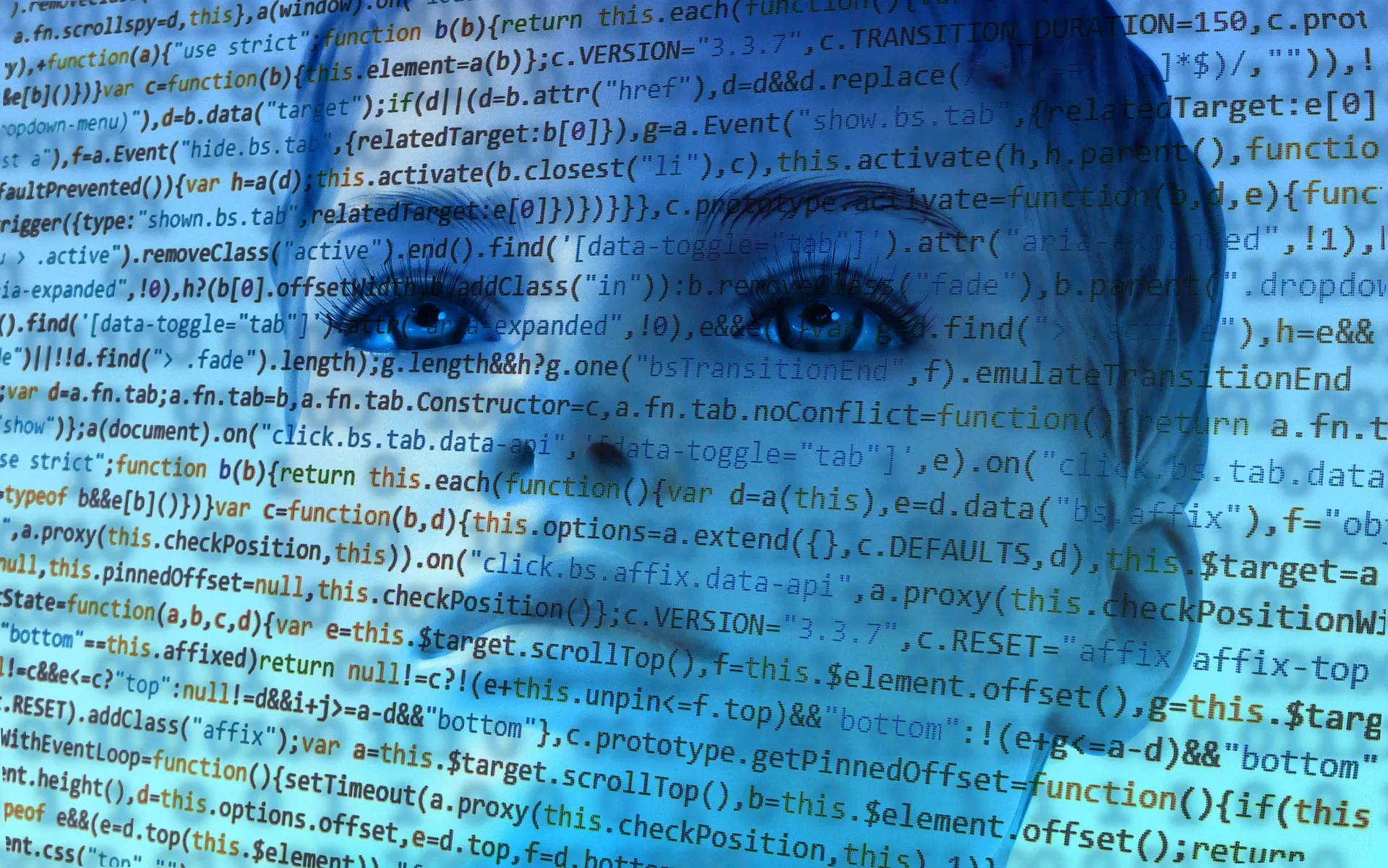 Quelle: pixabay / geralt Bild eines weiblichen Kopfes mit Programmiercode