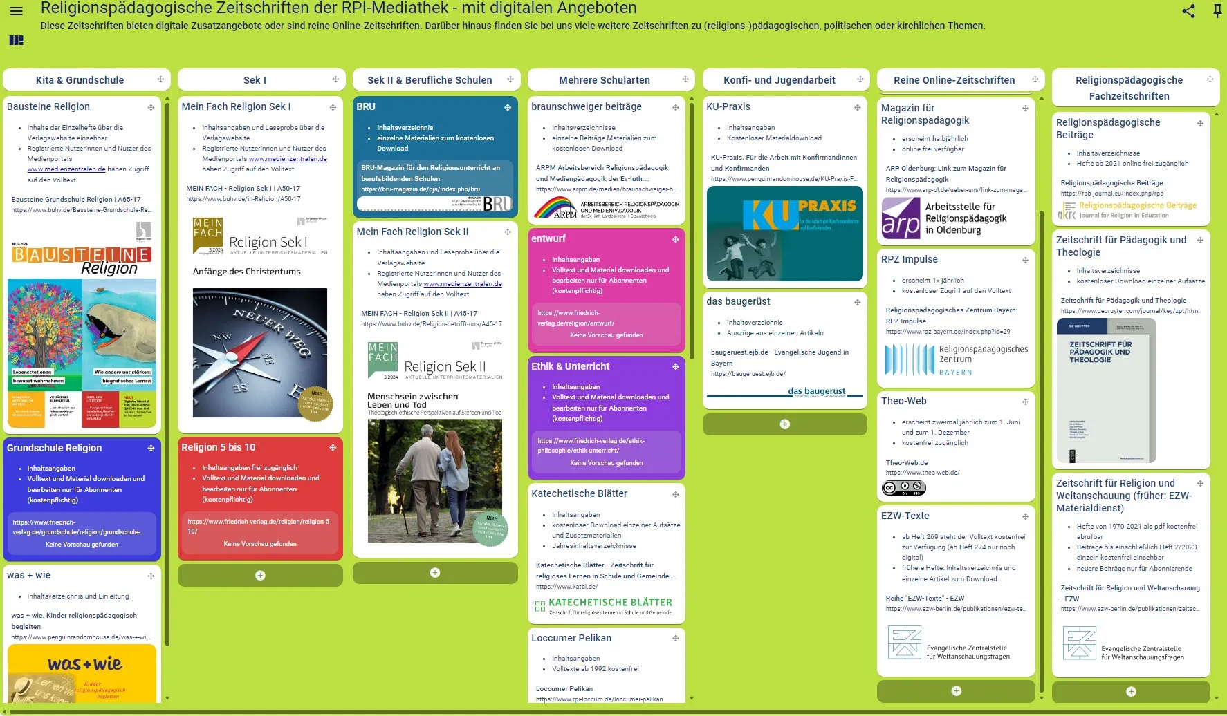 Taskcard Religionspädagosche Zeitschriften mit Online-Angeboten