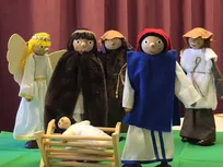 Biegepuppenset Weihnachten - Figuren (32 cm) auch einzeln entleihbar: Maria, Josef, Jesus in der Krippe, 2 Hirten, Engel
